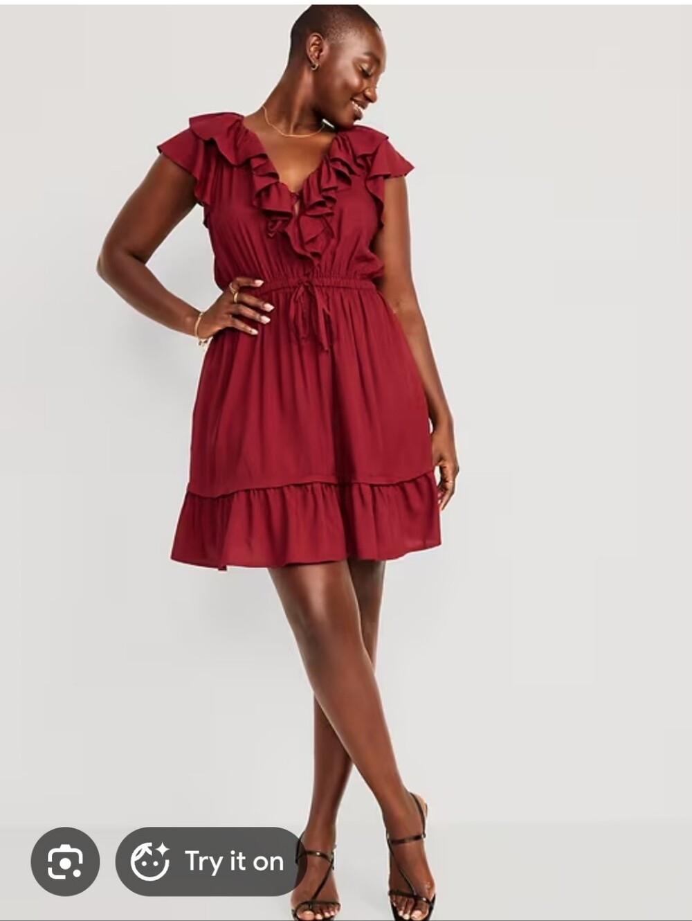 Old Navy Waist-Defined Ruffle-Trim Mini Dress, Size L